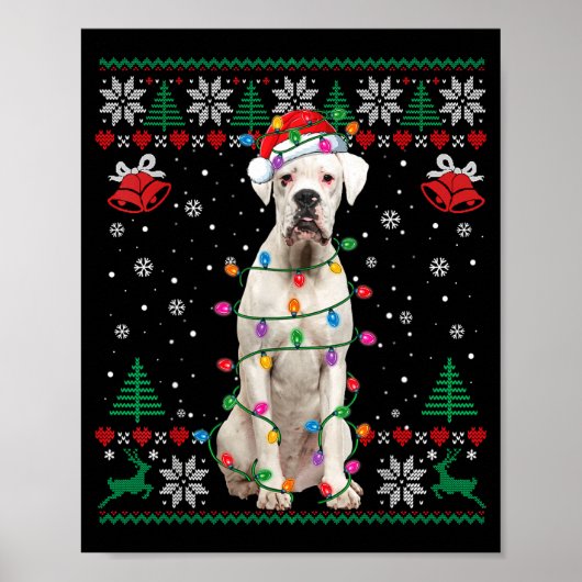 White Boxer Dog Ugly Christmas Sweater Funny Xmas Poster (Vorne)