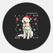 White Boxer Dog Ugly Christmas Sweater Funny Xmas Runder Aufkleber (Vorderseite)