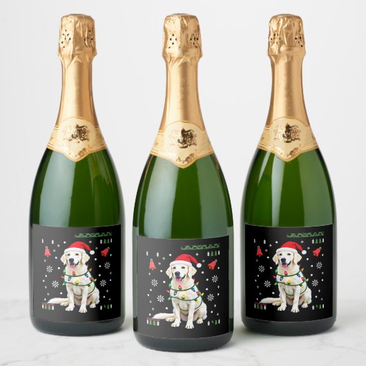 White Boxer Dog Ugly Christmas Sweater Funny Xmas Schaumweinetikett (Flaschen)