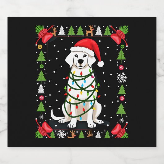 White Boxer Dog Ugly Christmas Sweater Funny Xmas Schaumweinetikett (Einzelnes Label)