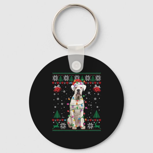 White Boxer Dog Ugly Christmas Sweater Funny Xmas  Schlüsselanhänger (Vorderseite)