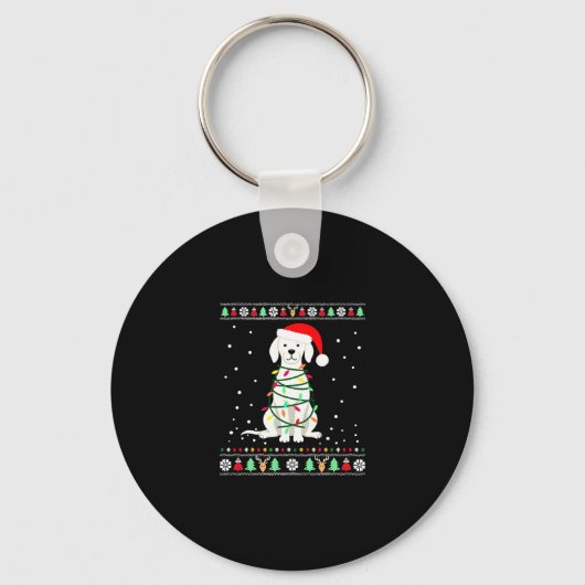 White Boxer Dog Ugly Christmas Sweater Funny Xmas Schlüsselanhänger (Vorderseite)