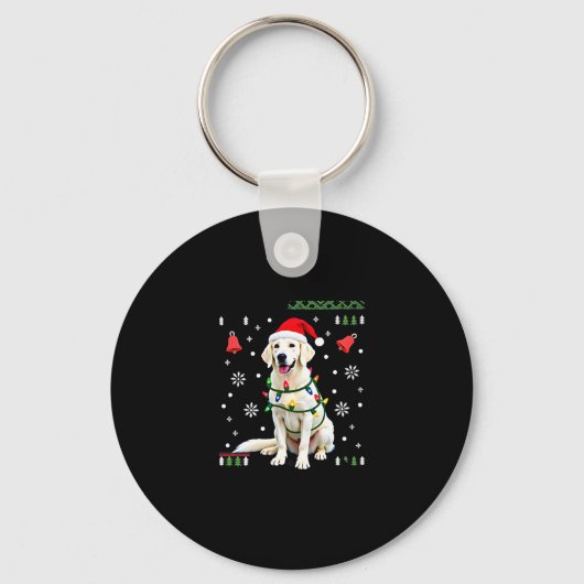 White Boxer Dog Ugly Christmas Sweater Funny Xmas Schlüsselanhänger (Vorderseite)