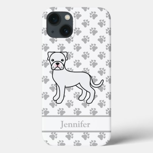 White Boxer Niedlicher Cartoon Dog & Name Case-Mate iPhone Hülle (Rückseite)