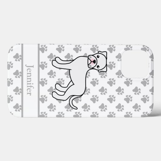 White Boxer Niedlicher Cartoon Dog & Name Case-Mate iPhone Hülle (Rückseite (Horizontal))