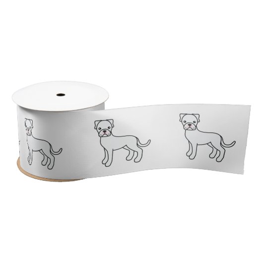White Boxer Niedlicher Cartoon Dog Satinband (Spule)