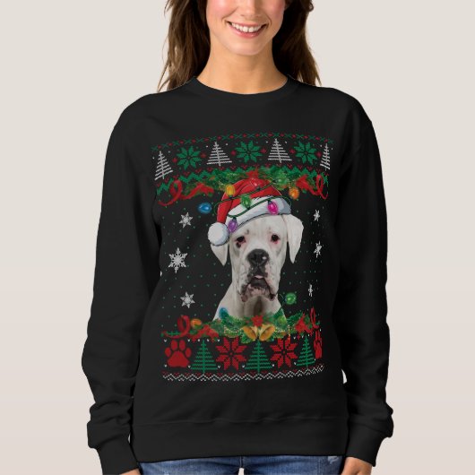 White Boxer Weihnachten Weihnachtsmann Ugly Sweate Sweatshirt (Vorderseite)