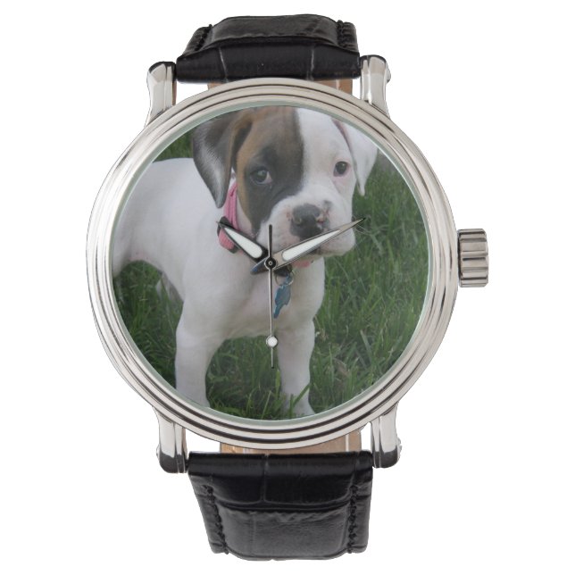 White Boxer Welpe Armbanduhr (Vorderseite)