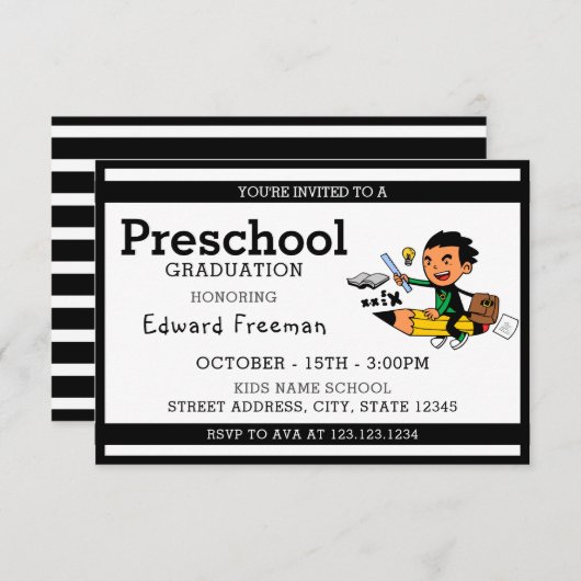 White Boy Preschool Abschluss Einladung (Vorne/Hinten)