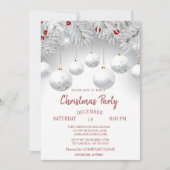 White Branches Balls Weihnachtsunternehmen Party Einladung (Vorderseite)