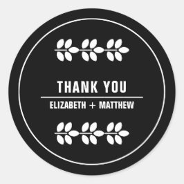 White Branches Black Wedding Vielen Dank Runder Aufkleber