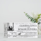 White Brazil Wedding Boarding Pass Einladung (Stehend Vorderseite)