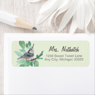White Breastch Nuthatch Bird Art Return Label