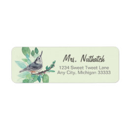 White Breastch Nuthatch Bird Art Return Label