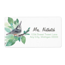 White Breastch Nuthatch Bird Art Return Label
