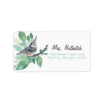 White Breastch Nuthatch Bird Art Return Label