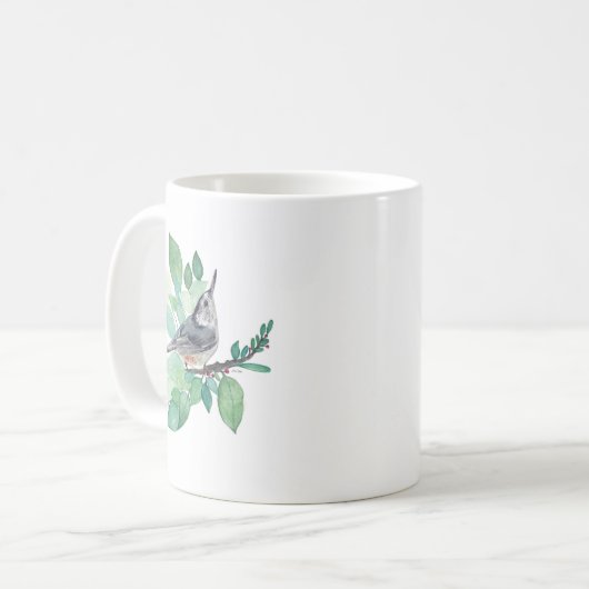 White Breastch Nuthatch Bird Art Tasse (Vorderseite Links)
