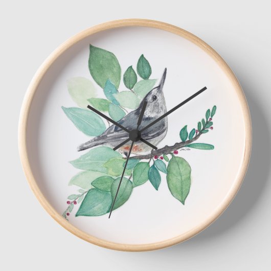 White Breastch Nuthatch Bird Zuhause Décor Wall Uhr (Vorderseite)
