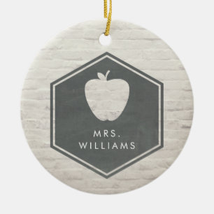 White Brick Chalkboard  Apple Teacher Keramik Ornament