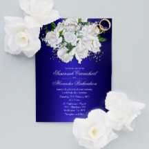 White Bridal Rose auf Dark Blue Wedite Einladung