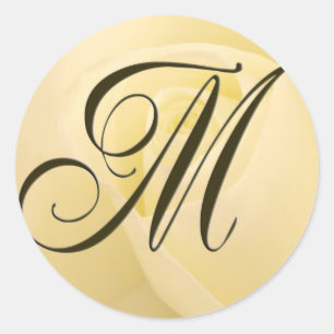 White Bridal Rose - Initial Runder Aufkleber