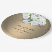 White Bridal Rose und Golden Elegance Hochzeit Pappteller (Schrägansicht)