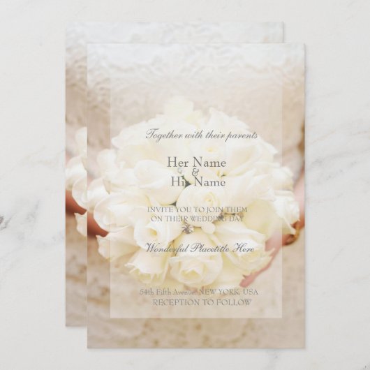 White Bridal Wedding Blumen Bouquet Einladung (Vorne/Hinten)