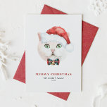 White British Shorthair Cat Santa Meowy Weihnachte Feiertagskarte<br><div class="desc">Gute Ferien! Versenden Sie Ihre Urlaubssgrüße an Familie und Freunde mit einer Weihnachts-Weihnachtskarte zum Katzenthema. Es zeigt eine Aquarellillustrierung einer niedlichen britischen Kurzhaarkatze mit Weihnachtsmannmütze und Tartan-Bug-Krawatte. Die Texte sind vollständig editierbar. Personalisieren Sie diese, indem Sie einen Gruß, Namen und eine Nachricht hinzufügen. Diese Katzen-Urlaubskarte ist ideal für Katzenliebhaber und...</div>