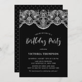 White Brocade Lace Black Birthday Party Einladung (Vorne/Hinten)