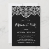 White Brocade Lace Black Retirement Party Einladung (Vorderseite)