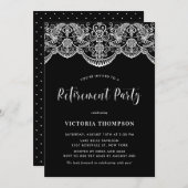 White Brocade Lace Black Retirement Party Einladung (Vorne/Hinten)
