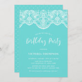 White Brocade Lace Blue Geburtstagsparty Einladung (Vorne/Hinten)