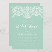 White Brocade Lace Minze Green Brautparty Einladung (Vorne/Hinten)