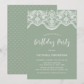 White Brocade Lace Minze Green Geburtstagsparty Einladung (Vorne/Hinten)