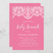 White Brocade Lace Pink Baby Brunch Einladung (Vorne/Hinten)