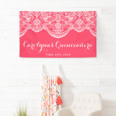 White Brocade Lace Pink Quinceñera Banner (Insitu)