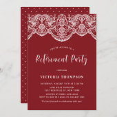 White Brocade Lace Red Retirement Party Einladung (Vorne/Hinten)