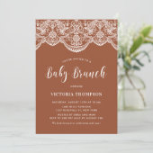 White Brocade Lace Terracotta Baby Brunch Einladung (Stehend Vorderseite)