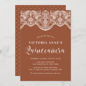 White Brocade Lace Terracotta Quinceñera Einladung (Vorne/Hinten)