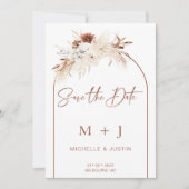 White Brown Boho Floral Arch Save the Date Karte (Vorderseite)