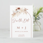 White Brown Boho Floral Arch Save the Date Karte (Stehend Vorderseite)