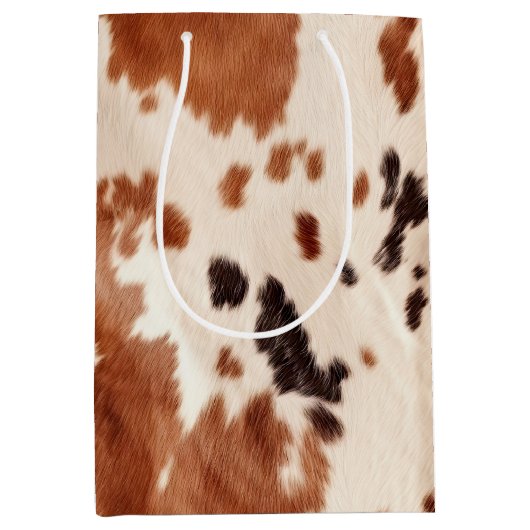 White Brown Cowhid Mittlere Geschenktüte (Vorderseite)