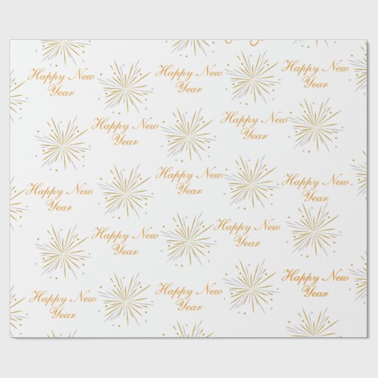White Brown Illustrative Typographic New Year Wrap Geschenkpapier (Flach)
