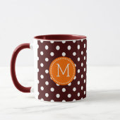 White & Brown Polka Dot Orange Akzente Tasse (Links)