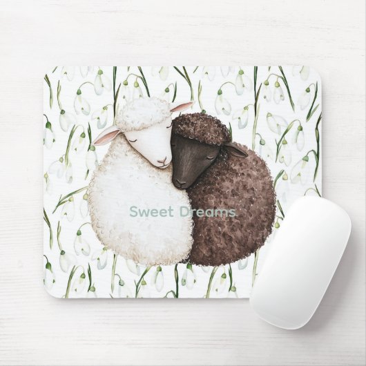 White Brown Sheep Flowers  Mousepad (Mit Mouse)