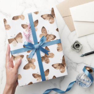 White Brown Spring Butterfells Geburtstag Geschenkpapier