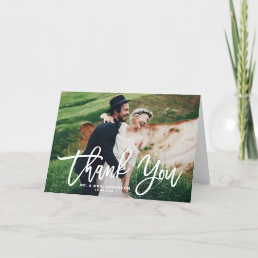 White Brush Calligraphy Script Danke Foto (Vorderseite)