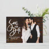 White Brush Script Letters Foto Save The Date (Stehend Vorderseite)