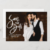White Brush Script Letters Foto Save The Date (Vorne/Hinten)