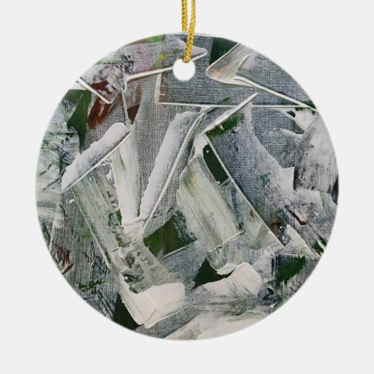 White Brushstrokes-Hand Painted Rustic Wabi Sabi Keramik Ornament (Vorne)